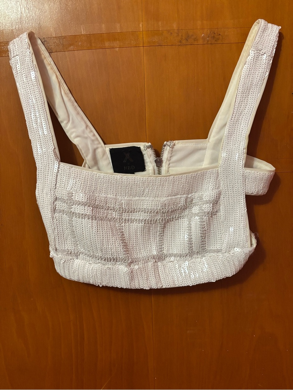 NBD revolve White Sequin Crop Tank
